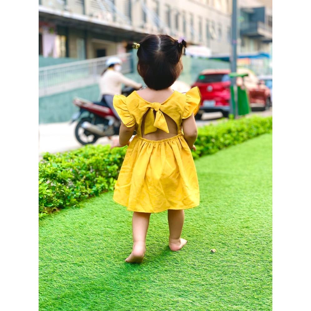Váy bé gái, size 9-23kg, 1-7 tuổi thời trang trẻ em phòng cách Hàn Quốc, Váy đũi thắt nơ ở lưng cho bé