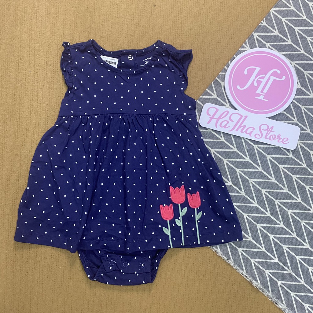 Striped bodysuit dress 24m / Body váy Carter xanh đen hoa cho bé gái (12-13kg)