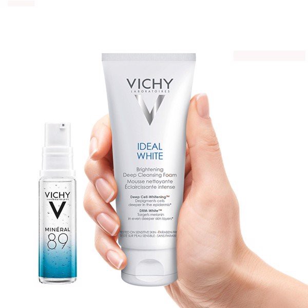 Combo Sữa Rửa Mặt Tạo Bọt Dưỡng Trắng Da Vichy Ideal White 100ml + Dưỡng Chất Khoáng Cô Đặc M89 10ml