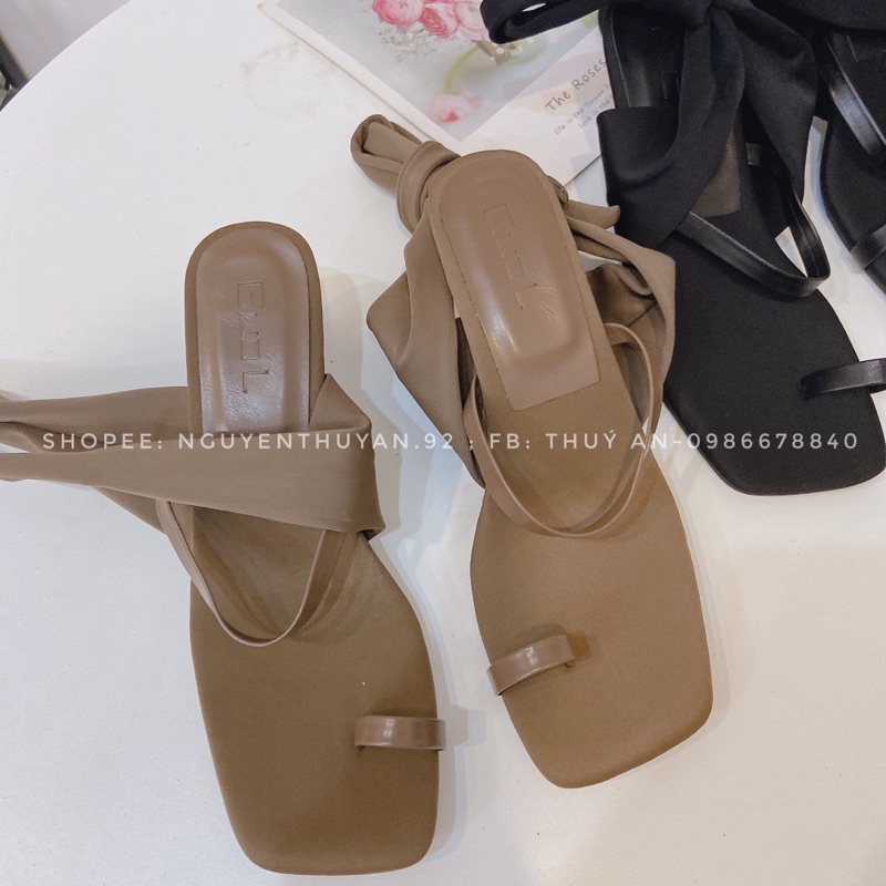 Dép cao gót buộc dây chiến binh ⚡️ANDUSTORE⚡️gót 7cm  sẵn nâu 38