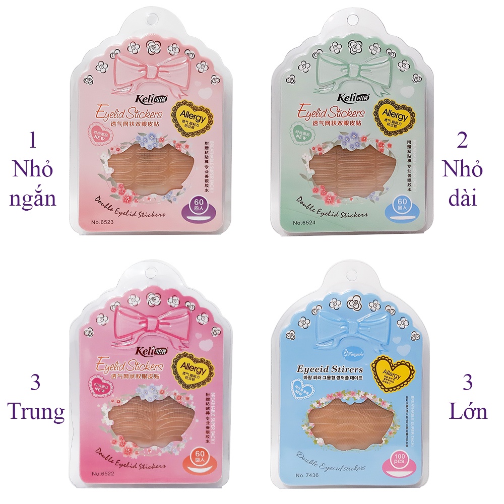 Kích Mí Lưới Siêu Mỏng Keli Bộ 60 Miếng, Kèm Keo Dán Và Nhíp