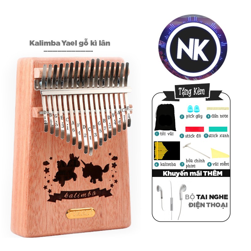 Đàn Kalimba Yael 17 Phím Gỗ Kì Lân Tặng Kèm Tai Nghe Thời Trang - Hàng Có Sẵn