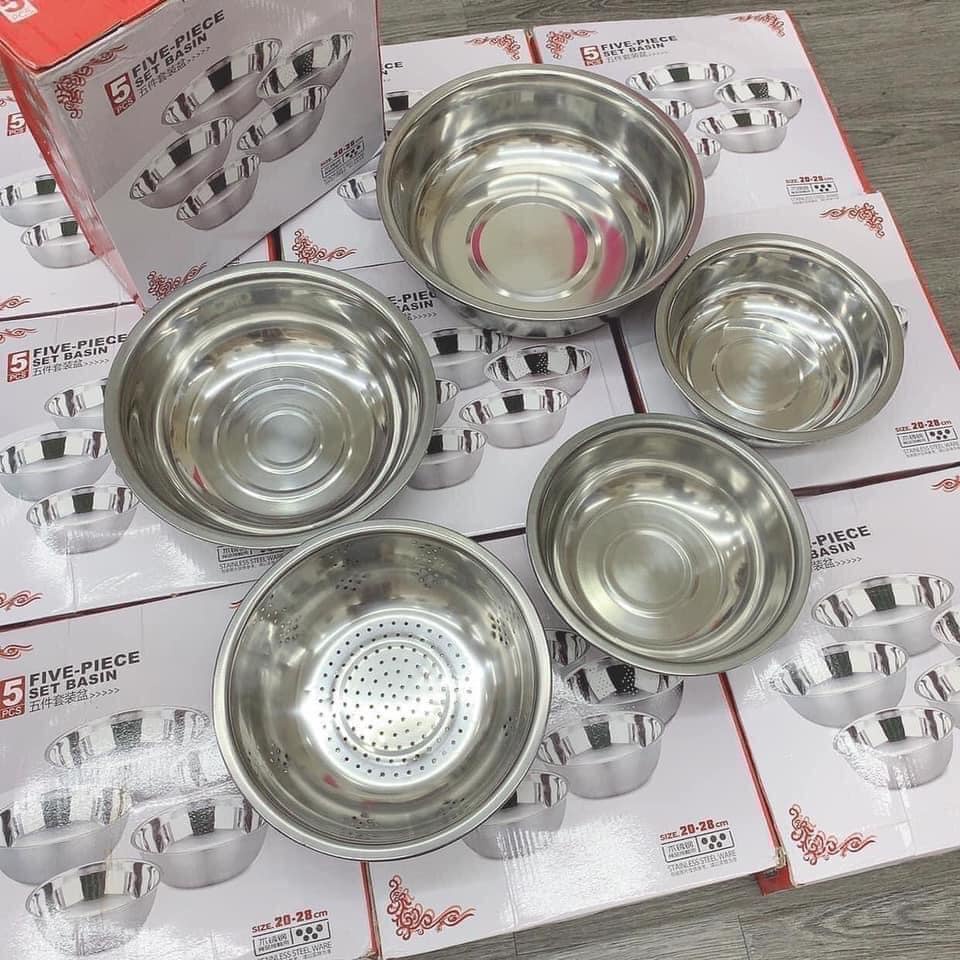 Sét 5 thau và rổ Inox cao cấp tiện lợi cho gia đình
