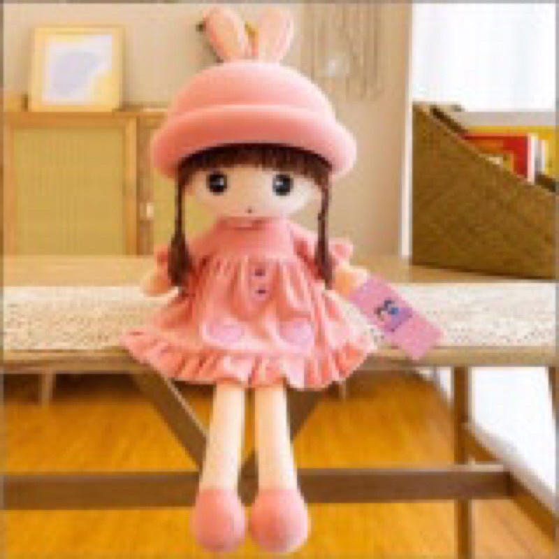 Gấu Bông Búp Bê Váy Nhung Tim Mũ Tai Thỏ Qùa Tặng Dành Cho Bé Gái Gấu Bông Cao Cấp Hama MỚI