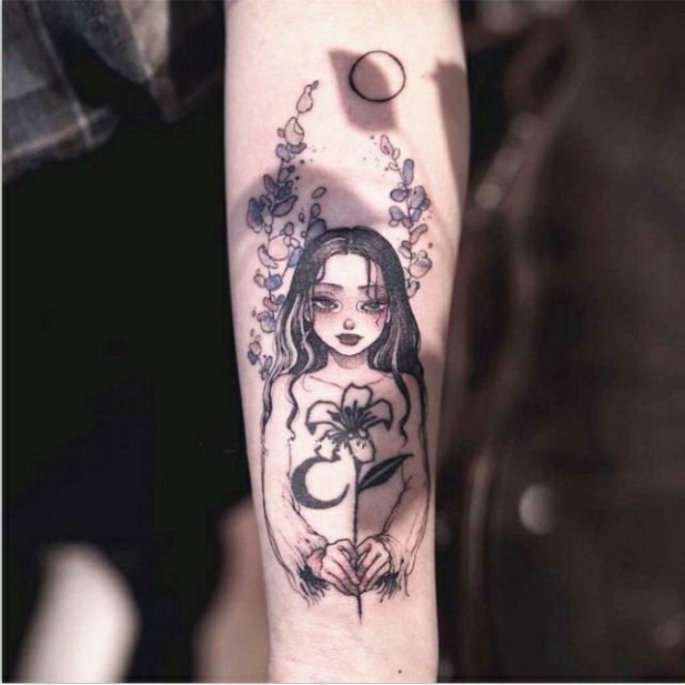 HÌNH XĂM DÁN MINI TATTOO CHỐNG THẤM NƯỚC ĐEN TRẮNG NGẦU CÁ TÍNH PHONG CÁCH HÀN QUỐC - Ph