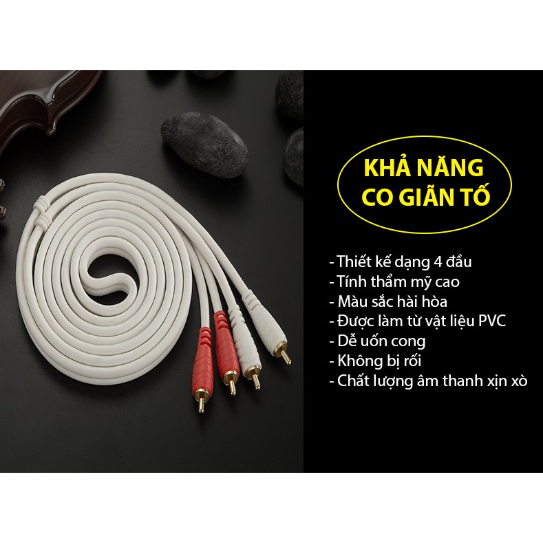 Combo 2 dây tín hiệu 4 đầu bông sen (AV/RCA) JSJ 4421 dài 1.8m - 15m đầu cắm mạ vàng đảm bảo tín hiệu ổn định