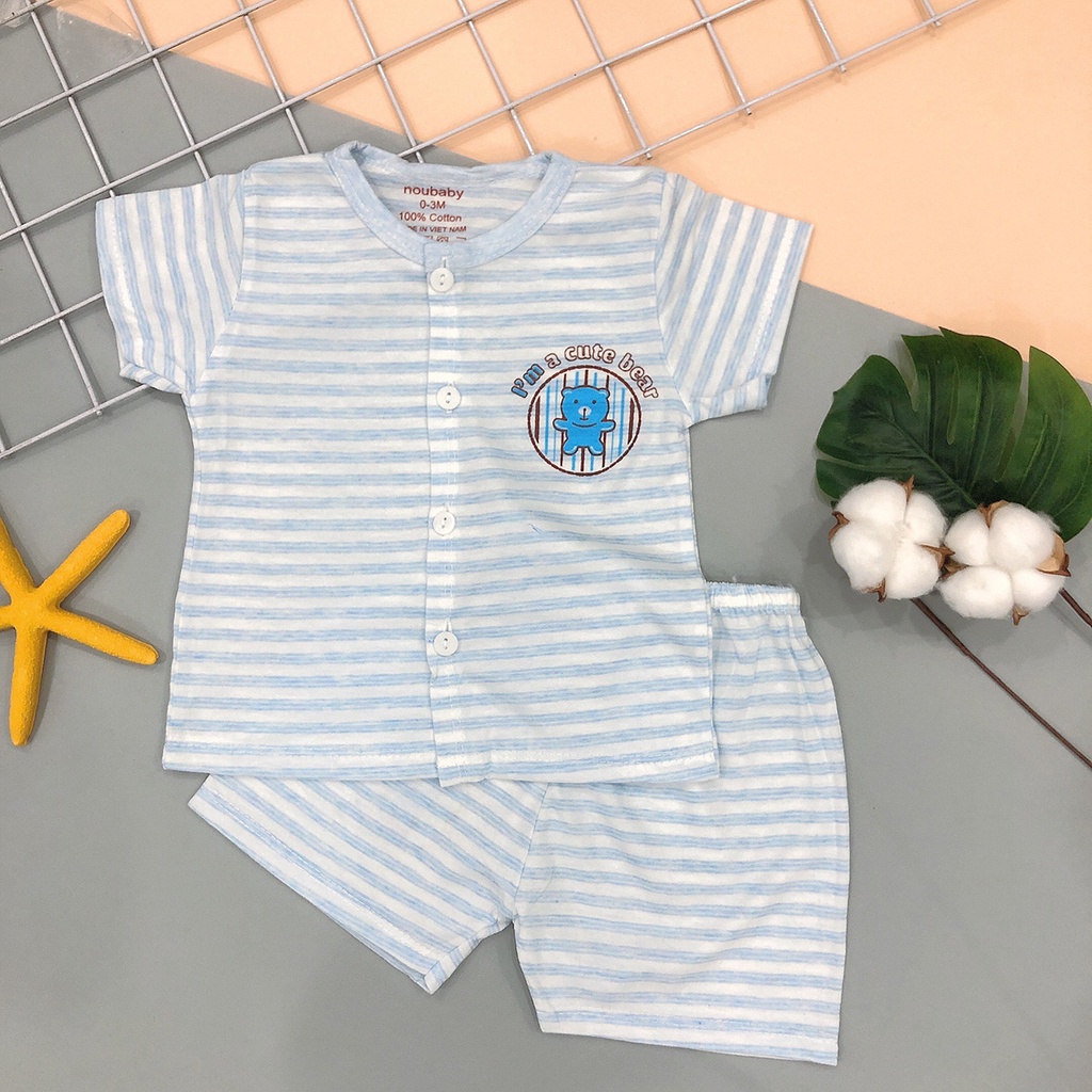 Bộ Cộc Tay Cúc Giữa Noubaby Chất Cotton Loang Kẻ Cho Bé Trai Bé Gái - Quần Áo Trẻ Em - Quần Áo Sơ Sinh Từ 4kg Đến 15kg