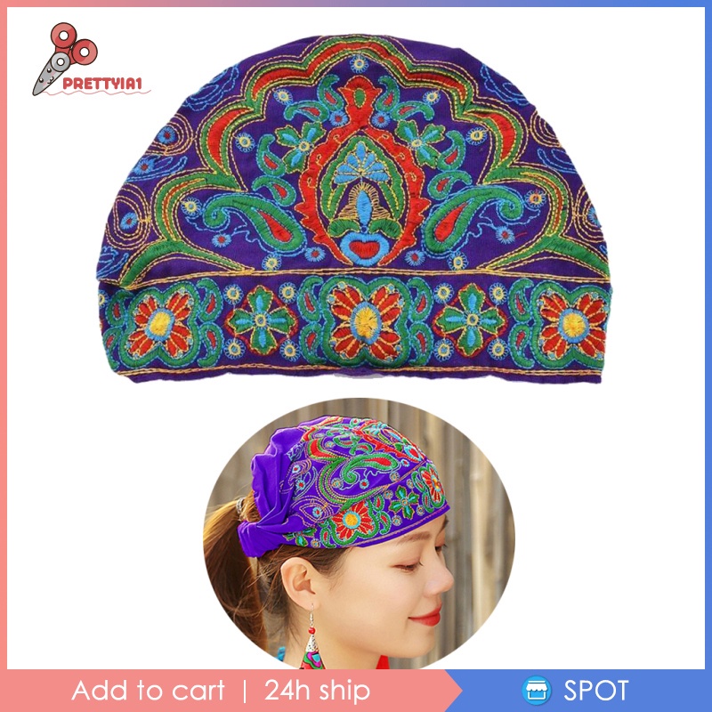 Mũ turban trùm đầu thêu hoa phong cách dân tộc thời trang cho nữ