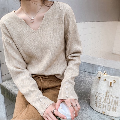 Áo Sweater Tay Dài Dáng Rộng Cổ Chữ V Thời Trang Cho Nữ | BigBuy360 - bigbuy360.vn