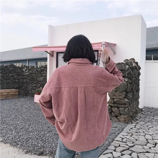 sơ mi ulzzang áo sơ mi nữ áo kiểu dáng Hàn Quốc sơ mi nhung rộng | BigBuy360 - bigbuy360.vn