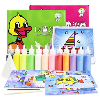 Bộ tô tranh cát rèn tính tập trung, tỉ mỉ, khéo léo cho bé gồm 12 tranh cát + 12 lọ màu cát