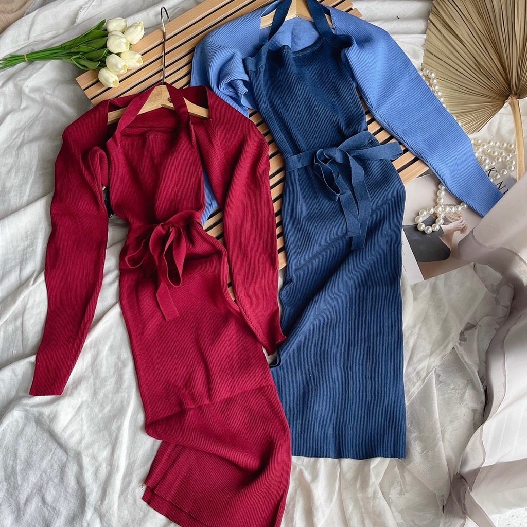 SET ĐẦM YẾM BODY KÈM ÁO KHOÁC CROPTOP PHỐI BELT