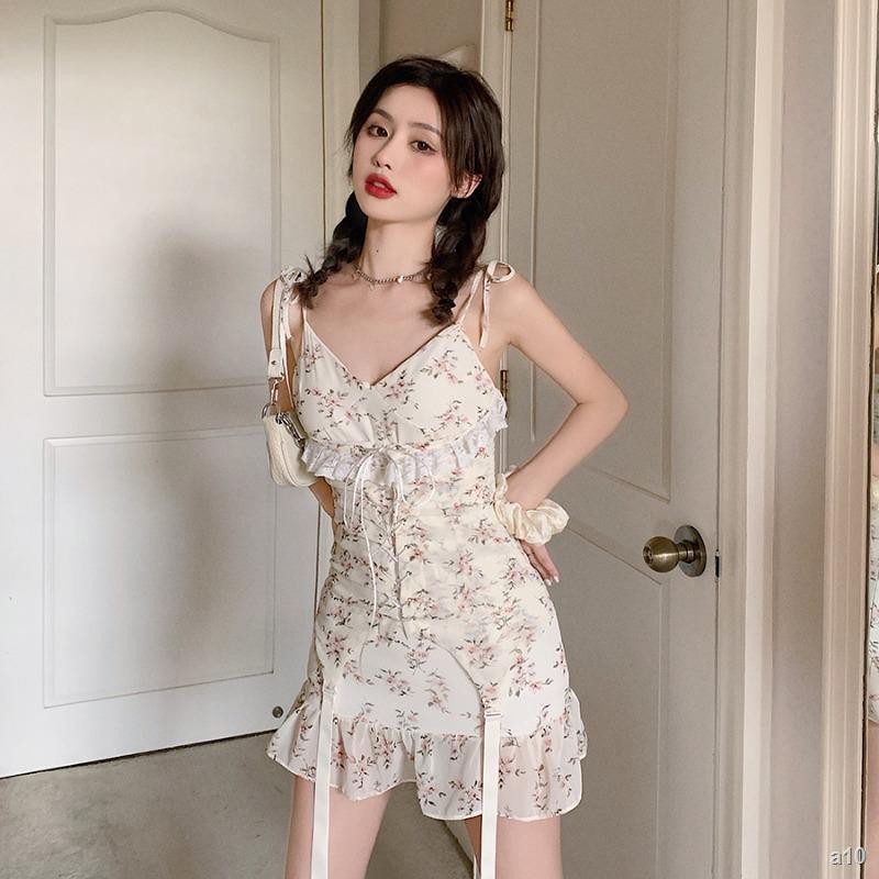 ✇✌Đầm hoa nữ điệu đà xuân hè gợi cảm váy sling voan ngọt ngào, gợi cảm, mặc ngoài, mặc ngoài cùng hot girl