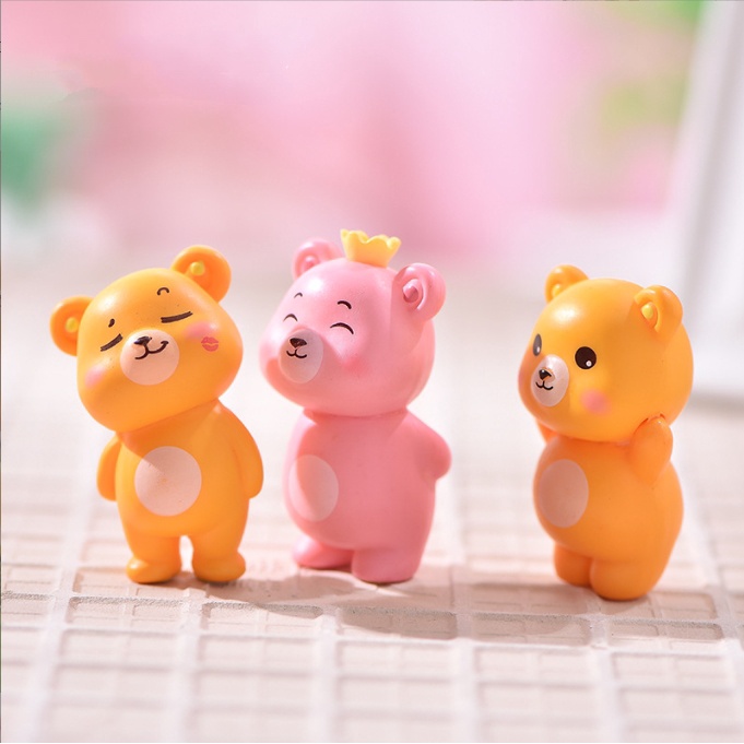 Bộ 06 gấu hồng mũm mĩm cho các bạn trang trí tiểu cảnh, làm móc khóa, DIY