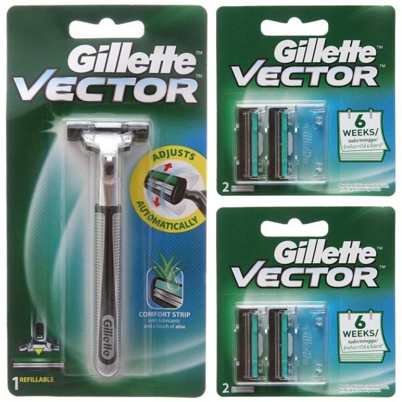 Dao cạo râu Gillette Vector Plus Razor 1Up (1 CÁN CẠO VÀ 1 HỘP DAO 2 LƯỠI)