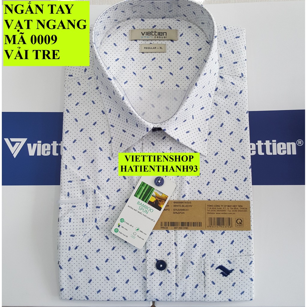 (0009 Sn) ÁO SƠ MI VIỆT TIẾN NGẮN TAY VẠT NGANG VẢI TRE HOA VĂN
