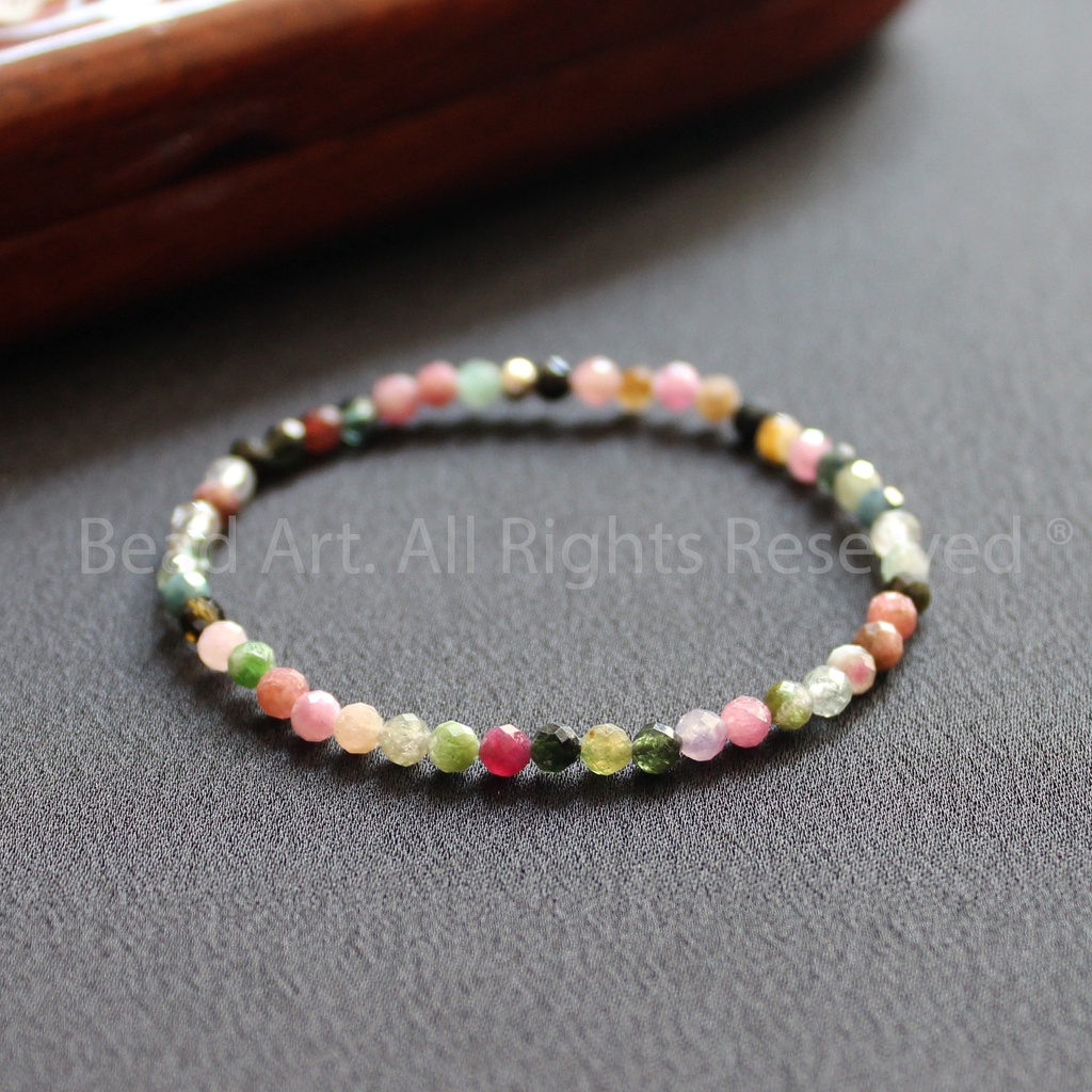 Vòng Tay 3MM Tourmaline Đa Sắc Giác Cắt, Mọi Cung Mệnh, Vòng Tay Phong Thuỷ, Chuỗi Hạt S50 - Bead Art