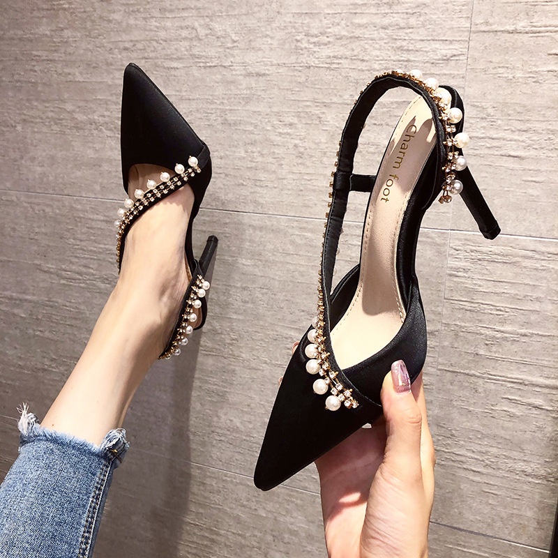 Giày cao gót 9cm IELGY bằng satin đính đá thời trang sang trọng cho nữ