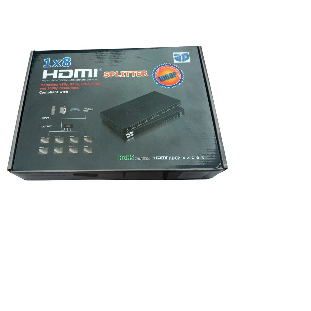 Bộ chia HDMI 1 ra 8 FULL HD 1080 (cao cấp), HỖ TRỢ 3D - chia cổng ra 8 màn hình TV, máy chiếu