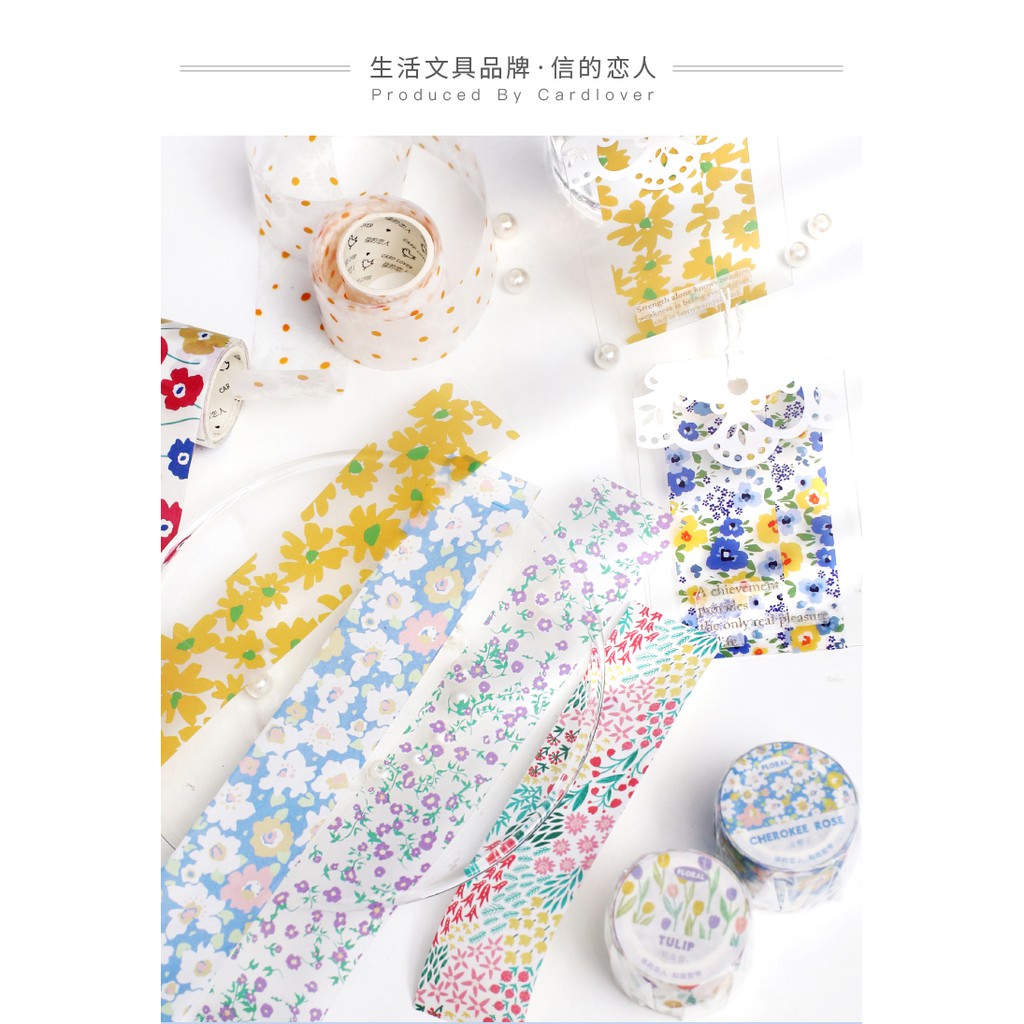 Washi tape vintage hoa hình dán cuộn washi sticker trong suốt chiết trang trí sổ tay bullet journal dụng cụ dán