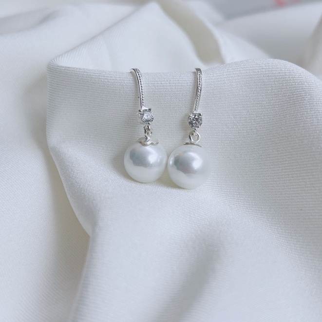 Bông tai bạc thật 925 hạt trai nhân tạo DaLiA Jewelry khuyên tai bạc dạng móc dễ đeo