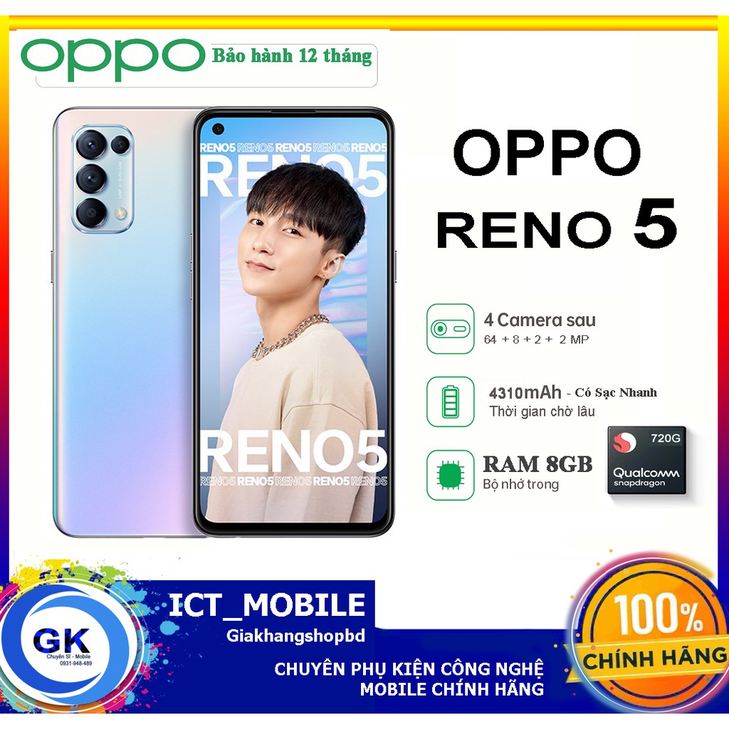 [Nguyên seal] Điện thoại OPPO Reno 5 8GB/128GB - Snapdragon 720G 8 nhân - Hàng Chính Hãng
