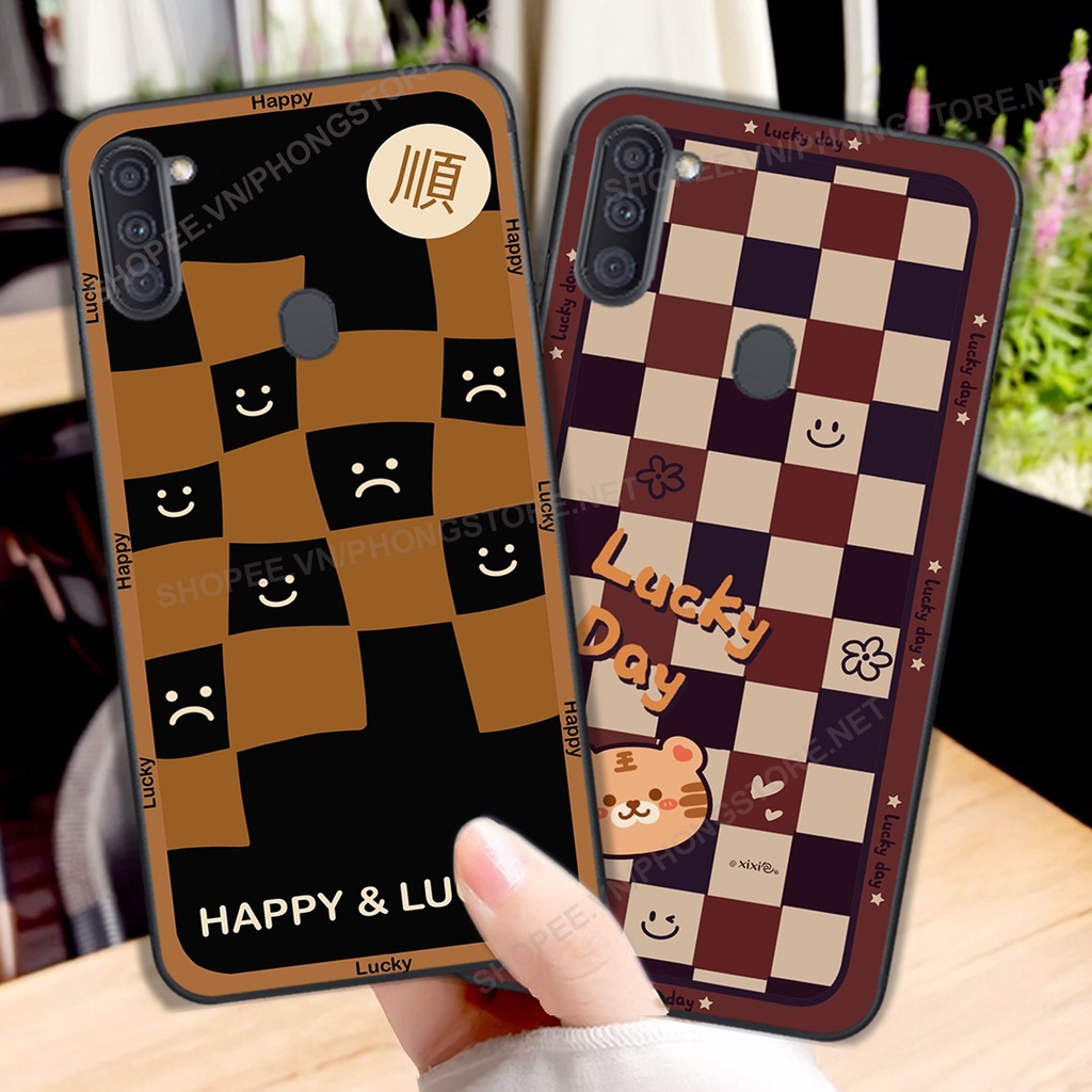 Ốp lưng Samsung A11 / M11 in họa tiết caro, mẫu gấu cực cute đáng yêu siêu rẻ