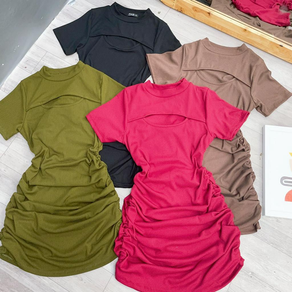 Đầm Váy Body Bigsize Nữ,Đầm Xẻ Ngực Nhún Eo Tôn Dáng Gợi Cảm Chất Thun Gân G82