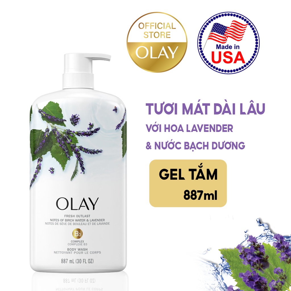 Sữa tắm Olay Body wash Purifying Birch Water &amp; Lavender 887ml