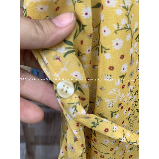 [HANNA] Đầm bầu công sở vải voan mát mùa hè hoa nhí có size 40-80kg vải 2 lớp mềm mát không nhăn có túi đầm dài qu