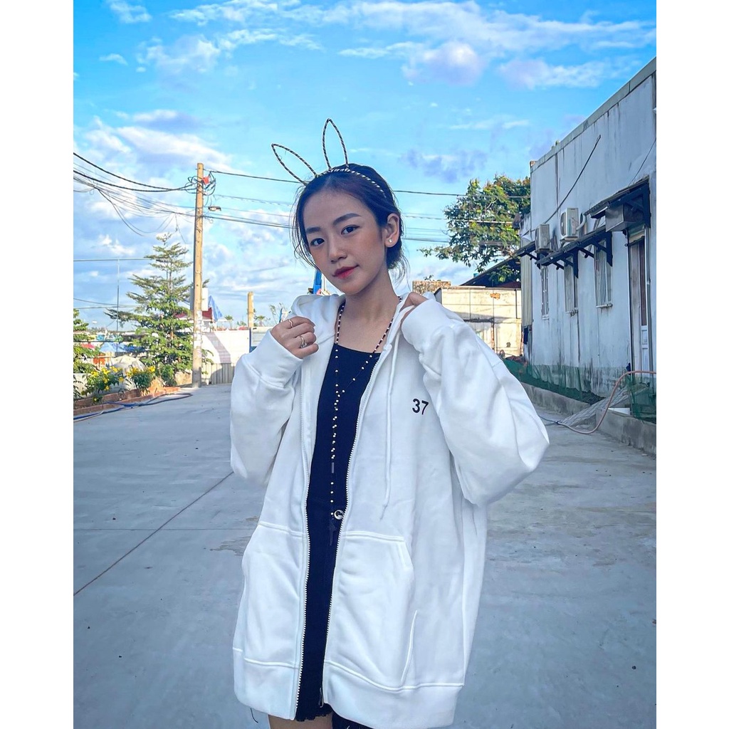 Áo Khoác Hoodie Phối Zip 37 Dập Chữ Nổi Vải Nỉ Bông Form Rộng Ulzzang | BigBuy360 - bigbuy360.vn
