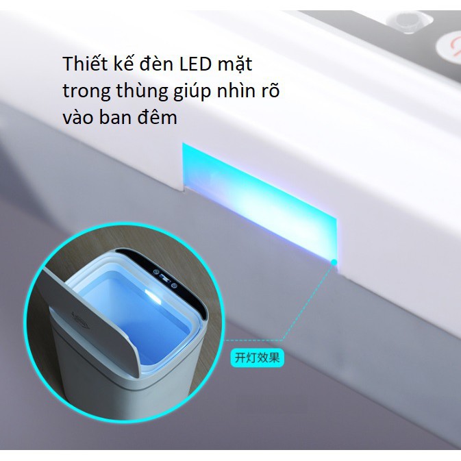 Thùng rác thông minh nắp đóng mở tự động, thùng rác cảm ứng có đèn led dung tích 15L (BẢO HÀNH 1 ĐỔI 1 FREE)