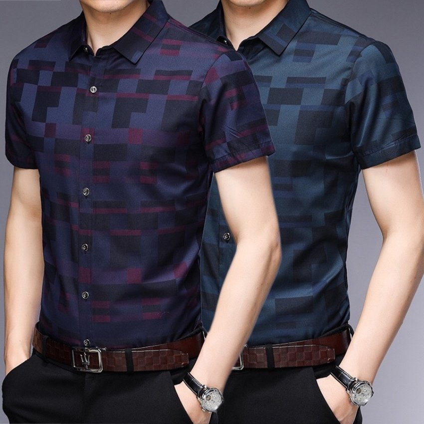 Áo sơ mi nam ngắn tay ❤️ áo sơ mi nam cộc tay phối màu sọc Ô 3D thời trang Erina cao cấp