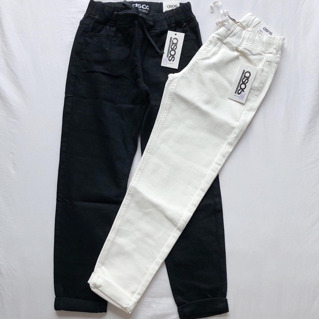 Quần baggy trơn lưng thun trắng &amp; đen