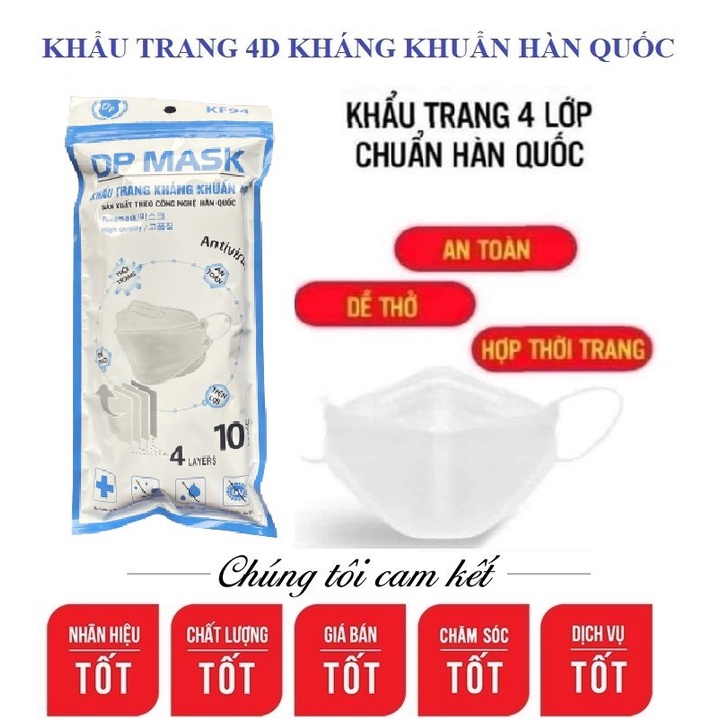 Túi 10 Chiếc Khẩu Trang 4D KF94 Kháng Khuẩn Cho Người Lớn Chống Bụi Mịn