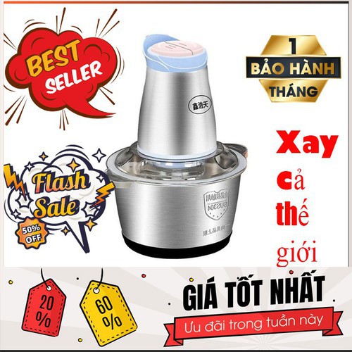 Máy Xay Thịt Cá Cối Inox 4 Lưỡi Đa Năng 2L, 3L, Công suất 300W- Xay thịt, xay tỏi ới, xay rau củ quả