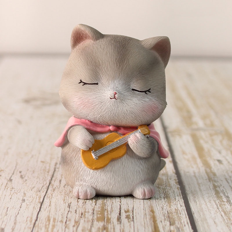 Set mô hình 6 chú mèo ban nhạc nhiều kiểu dáng chất liệu PVC biểu cảm đáng yêu, trang trí nhà cửa, quà tặng-Ráp