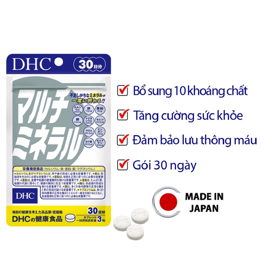 Combo Viên uống DHC Bổ Sung Khoáng - Ngừa Mụn Viêm 30 Ngày (Minerals 90 viên & Multi Vitamin 30 viên)