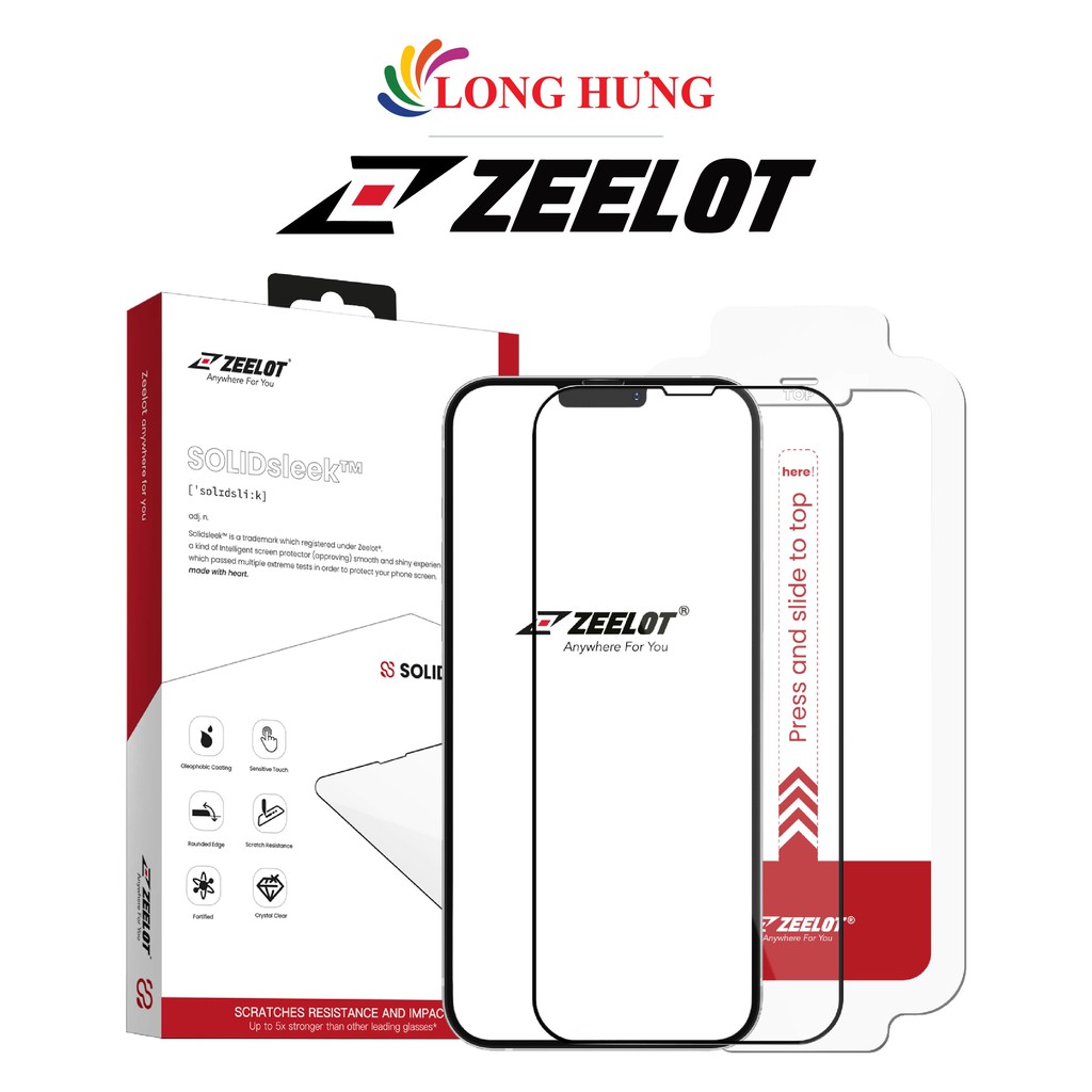 Dán màn hình cường lực Full viền Zeelot SOLIDsleek iPhone 13 Series (hỗ trợ Kit dán) - Hàng chính hãng