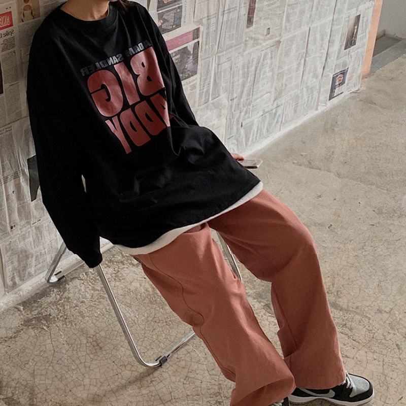 Áo sweater tay dài cổ tròn dáng rộng in chữ cá tính trẻ trung