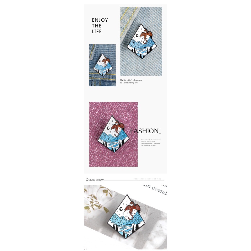 Ghim cài áo QIHE JEWELRY hình phong cảnh kỷ jura thời trang sành điệu