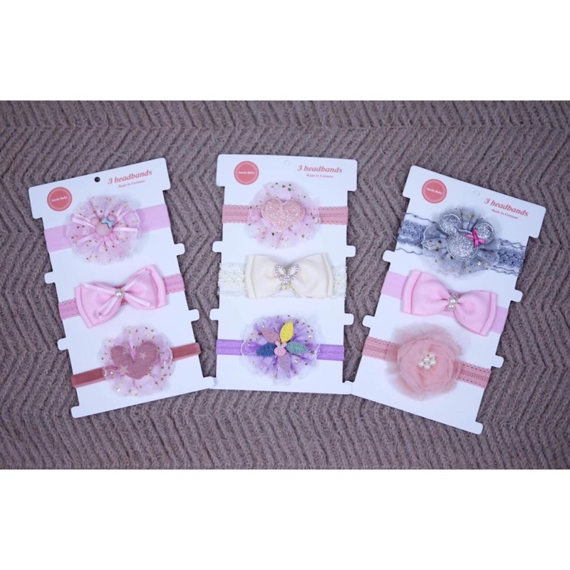 Băng đô cho bé, sét 3 turban nơ đáng yêu đội đầu cho bé gái đội đi chơi du lịch