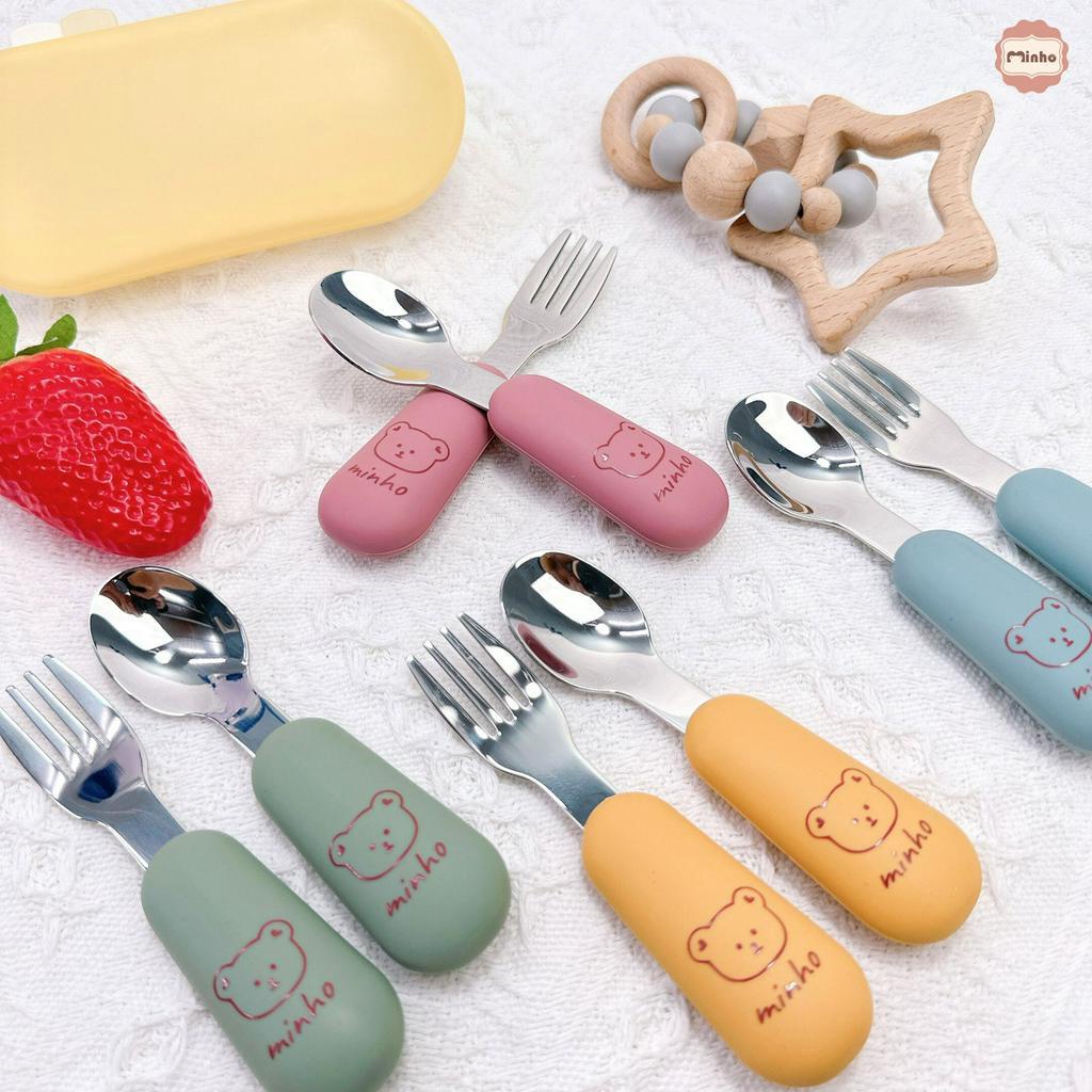 Thìa dĩa inox Minho cho bé tập cầm nắm, tập xúc (không kèm hộp đựng)