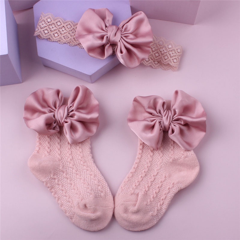 Set Băng Đô + Vớ Cotton Đính Nơ Xinh Xắn Cho Bé Gái