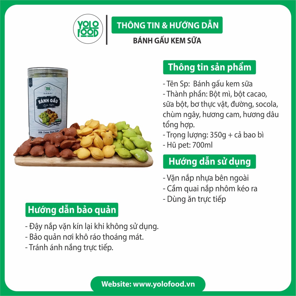 Bánh gấu nhân kem sữa mix 3 vị hộp 350g YOLO FOOD đồ ăn vặt ngon ,  bánh gấu mix 3 vị loại 1 thơm ngon béo ngậy ATVSTP