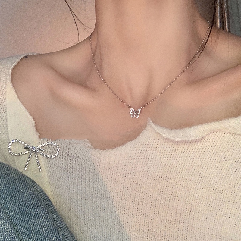 Vòng cổ Mặt Hình Bướm Đính Đá Pha Lê Lấp Lánh Phong Cách Hàn Quốc