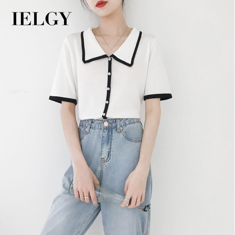 Áo sweater Dệt Kim Mỏng Tay Ngắn Dáng Rộng Màu Sắc Tương Phản Thời Trang Mùa Hè Cho Nữ