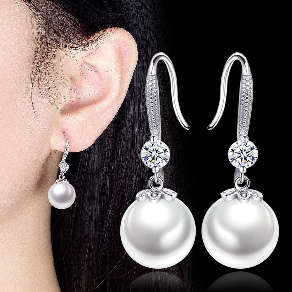 Khuyên Tai Mạ Bạc Đính Ngọc Trai Thời Trang Cho Nữ