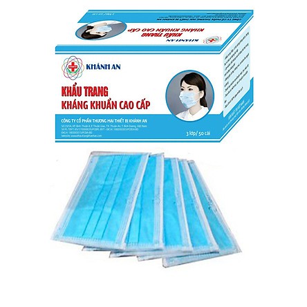 Khẩu trang y tế Khánh An 2 lớp kháng khuẩn đi mưa, hộp 30 cái