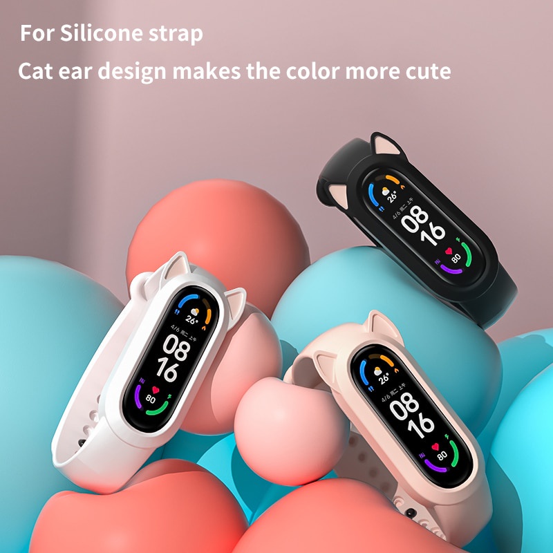 Dây đeo silicon phối tai mèo cho Xiaomi Mi Band 6 5 4 3 Mi Band 5 4 Amazfit Band 5&lt;br&gt;